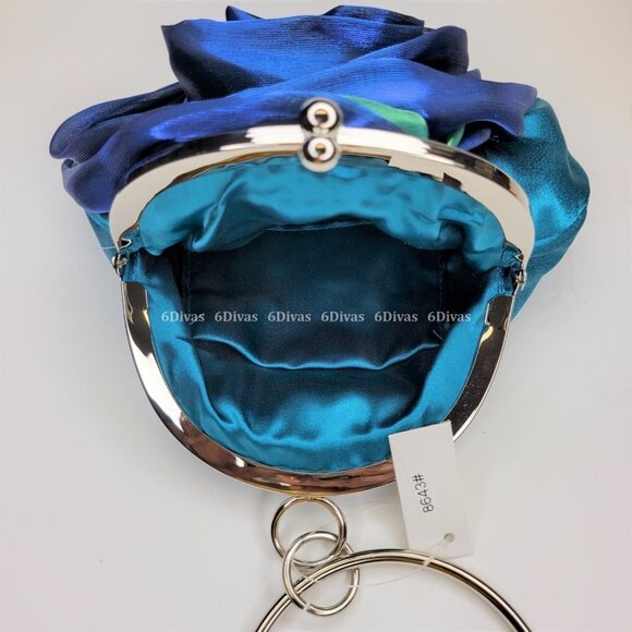 Turquoise Blue Green Floral Satin Evening Clutch Purse NWT - Picture 3 of 5